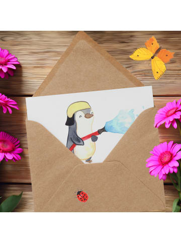 Mr. & Mrs. Panda Glückwunschkarte Feuerwehrmann Helden mit Spruch in Weiß