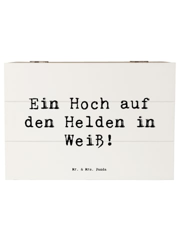 Mr. & Mrs. Panda Holztruhe Spruch Arzt Held mit Spruch in Weiß