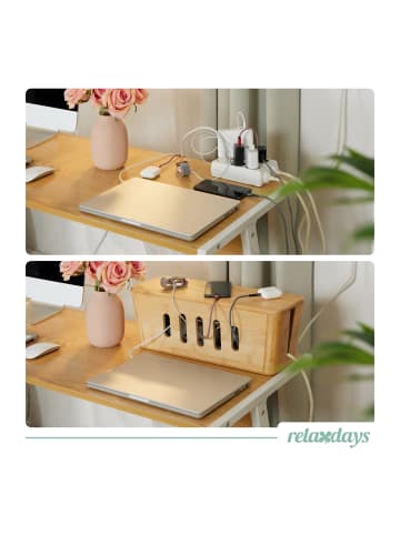 relaxdays Kabelbox in Natur - (B)44 x (H)16,5 x (T)16 cm