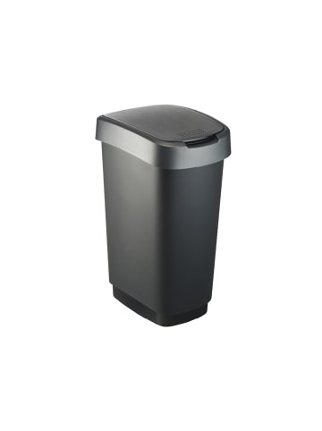 Rotho TWIST Abfalleimer 50l - 2-in-1 Deckel - ideal zur Mülltrennung zuhause in Dunkelsilber