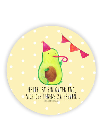 Mr. & Mrs. Panda Rund Magnet Avocado Party mit Spruch in Gelb Pastell