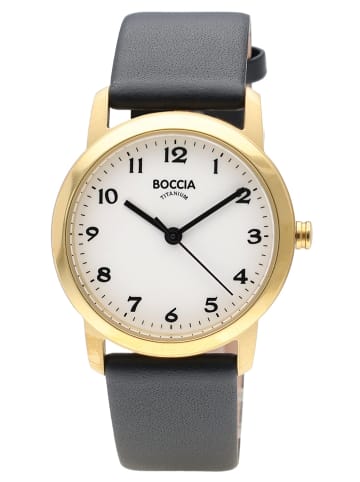 Boccia Damen-Armbanduhr mit Lederband Schwarz/Goldfarben