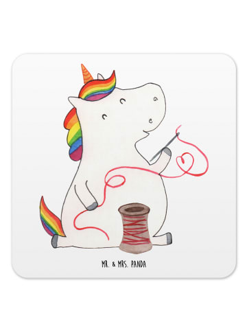 Mr. & Mrs. Panda Bierdeckel Einhorn Näherin ohne Spruch in Weiß