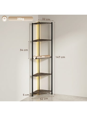 HOMCOM Bücherregal-32L x 32B x 147H cm-Rustikal Braun