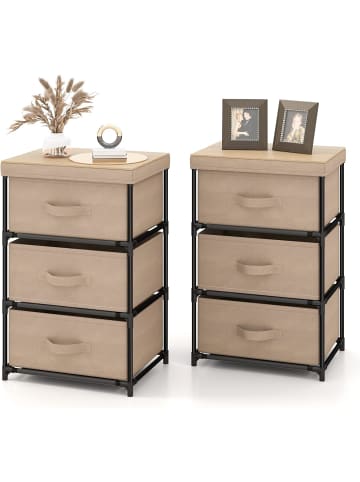COSTWAY 2er Set Nachttisch mit 3 Schubladen in Braun