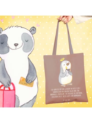 Mr. & Mrs. Panda Shopping Tasche Pinguin Kommunion mit Spruch in Braun Pastell