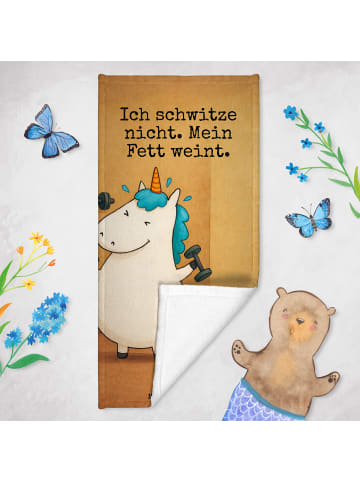 Mr. & Mrs. Panda Strandtuch Einhorn Fitness Design mit Spruch in Weiß