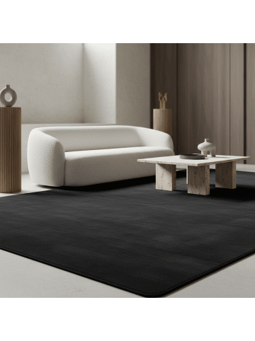 KADIMA DESIGN Teppich Kurzflor Uni-Farbe Microfaser Antirutsch Wohnzimmer waschbar in Schwarz