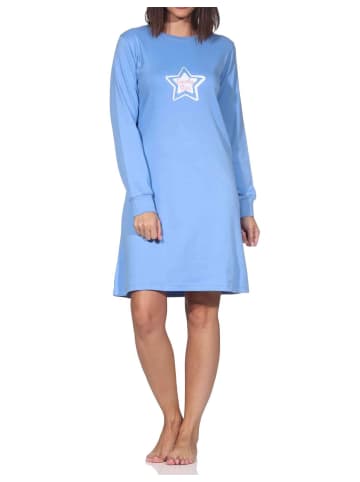 NORMANN Langarm Kuschel Interlock Nachthemd Sterne Optik in blau