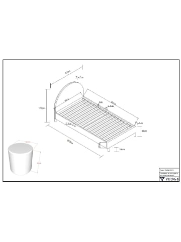 58 aufm Kessel POLSTERBETT mit Hocker Karlotta 97x107x212 aus Holzwerkstoff in Weiß