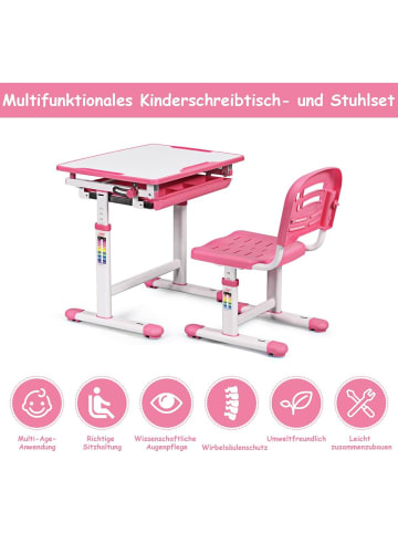 COSTWAY Schreibtisch mit Stuhl in Rosa