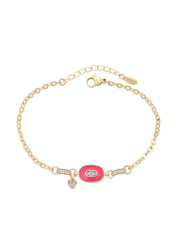 faina Women Chain Link Bracelet With Rhinestones in Gold Rose Pink