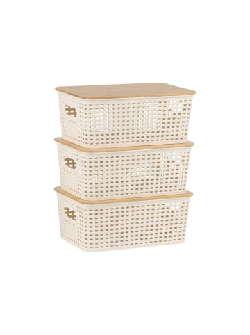 relaxdays 3 x Aufbewahrungsbox in Weiß/ Natur – (B)25,5 x (H)10,5 x (T)18 cm