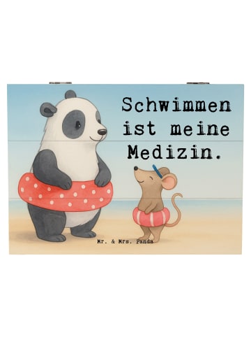 Mr. & Mrs. Panda Holzkiste Otter Schwimmen Design mit Spruch in Weiß