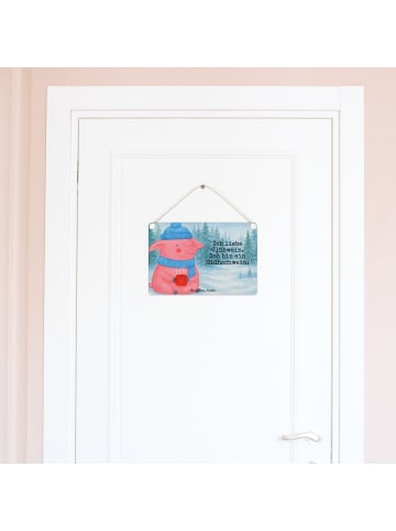 Mr. & Mrs. Panda Schild Schwein Glühwein Design mit Spruch in Weiß