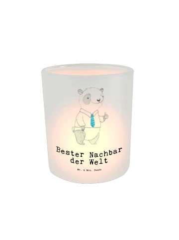 Mr. & Mrs. Panda Glas Windlicht Panda Bester Nachbar der Welt mi... in Transparent