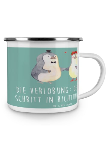 Mr. & Mrs. Panda Emaille Becher Verlobung Schritt mit Spruch in Meeresbrise