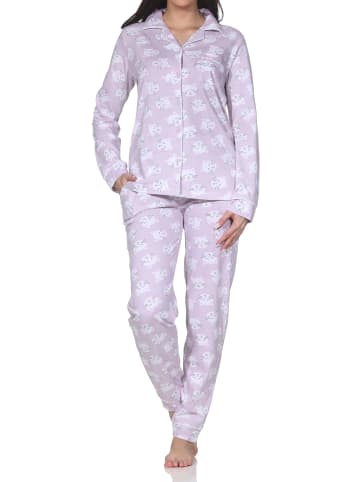 NORMANN Langarm Jersey Pajama Katzen Optik Übergröße in flieder