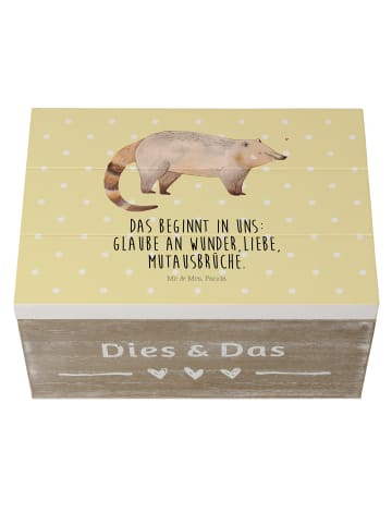 Mr. & Mrs. Panda Aufbewahrungsbox Nasenbär mit Spruch in Gelb Pastell