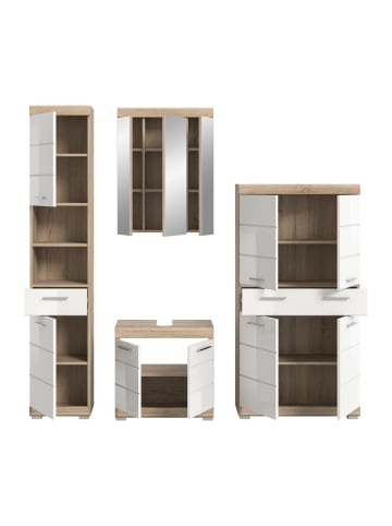 xonox.home Badkombination in Sonoma Eiche/weiß hochglanz  - (B) 186 x (H) 191 x (T) 34