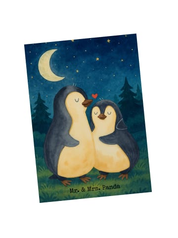 Mr. & Mrs. Panda Postkarte Pinguine Einschlafen Design ohne Spruch in Weiß