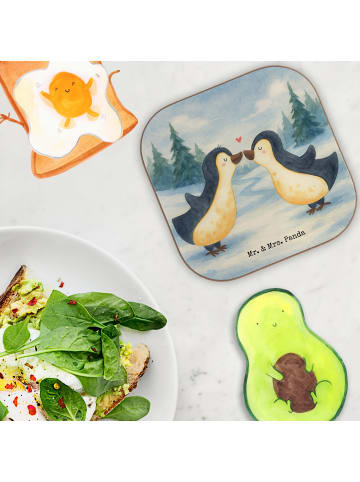 Mr. & Mrs. Panda Untersetzer Pinguine Kuss Design ohne Spruch in Weiß