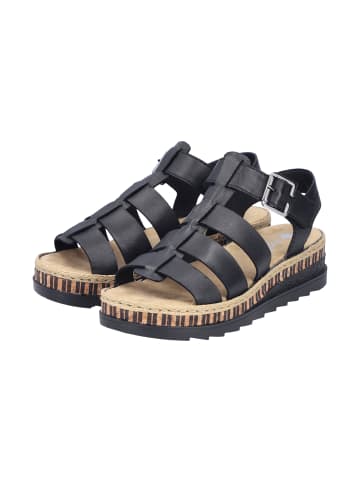 rieker Sandalen aus Leder mit Keilabsatz Schwarz