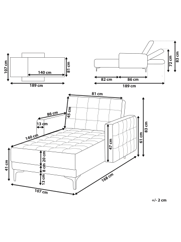 Beliani Chaiselongue ABERDEEN in Braun - (W) 107 x (H) 83 x (L) 168 cm