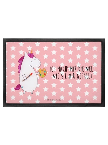 Mr. & Mrs. Panda Schmutzmatte Einhorn Künstler mit Spruch in Rot Pastell