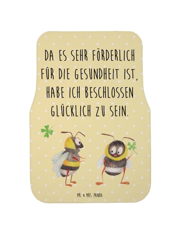Mr. & Mrs. Panda Auto-Fußmatte Hummeln Kleeblatt mit Spruch in Gelb Pastell