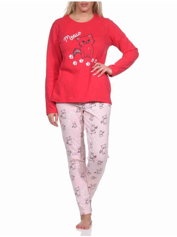 NORMANN Schlafanzug lang Pyjama Katzen - 77384 in pink