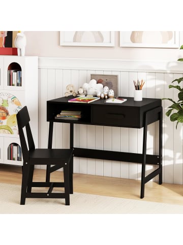 COSTWAY Kinderschreibtisch Set mit Stuhl aus Holz ab 3 Jahren in Schwarz