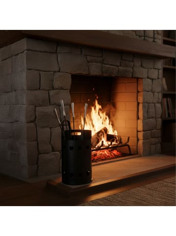 relaxdays 5-tlg. Kaminbesteck-Set in Schwarz/ Silber