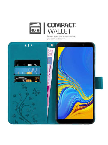 cadorabo Hülle für Samsung Galaxy A7 2018 Blumen Design in FLORAL BLAU