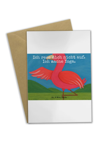 Mr. & Mrs. Panda Grußkarte Flamingo Yoga Design mit Spruch in Weiß