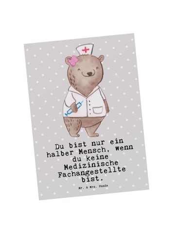 Mr. & Mrs. Panda Postkarte Medizinische Fachangestellte Herz mit... in Grau Pastell
