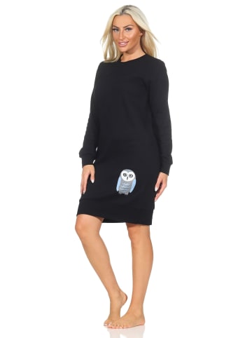 NORMANN Interlock Nachthemd langarm Bündchen Tiermotiv - 87716 in schwarz