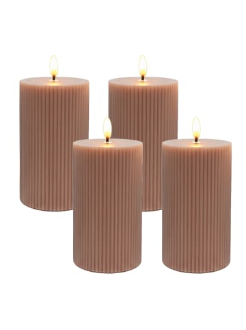 relaxdays 4 x LED Kerzen in Altrosa - (H)13 x Ø 7,5 cm