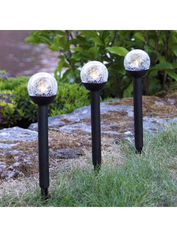 STAR Trading 3x LED Solar-Poller ,Roma, Kunststoff + Glas, schwarz, warmweiß, H 23