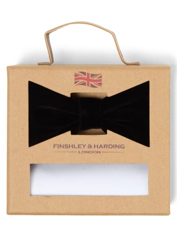 Finshley & Harding London Fliege und Einstecktuch in schwarz weiß - 0001