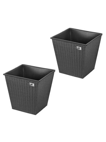 Gartenfreude 2er Set Polyrattan Blumentöpfe in Anthrazit