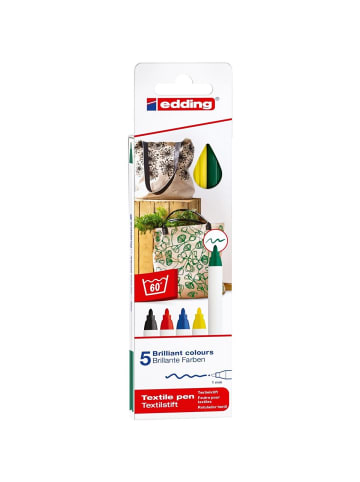 edding Textilpen edding 4600 Rundspitze 1mm Packung mit 5 Farben