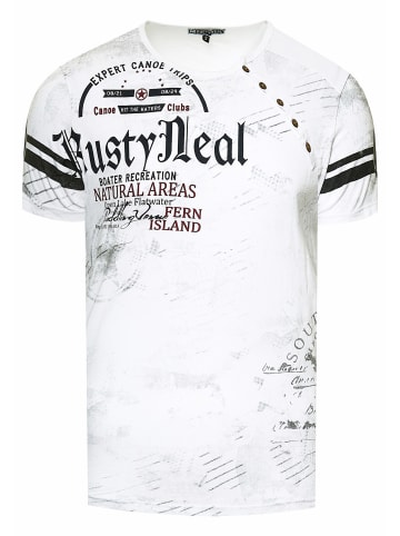 Rusty Neal T-Shirt mit Seitlicher Knopfleiste und Logo-Print in Weiß