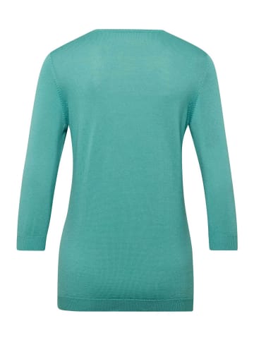 GOLDNER Rundhalspullover Sommerlicher Strickpullover mit Ajourmuster in eukalyptus