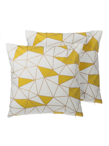 Beliani 2er-Set Dekokissen CLARKIA in Weiß/Gold/Gelb