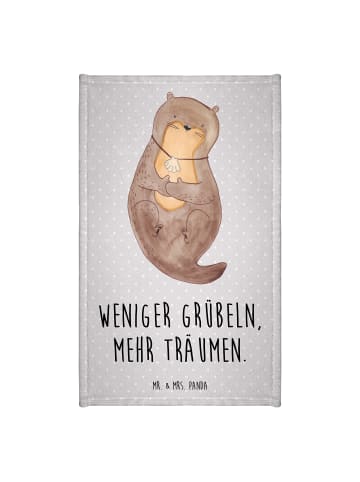 Mr. & Mrs. Panda Gästehandtuch Otter Muschel mit Spruch in Grau Pastell