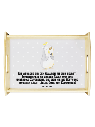 Mr. & Mrs. Panda Deko Tablett Pinguin Kommunion mit Spruch in Grau Pastell