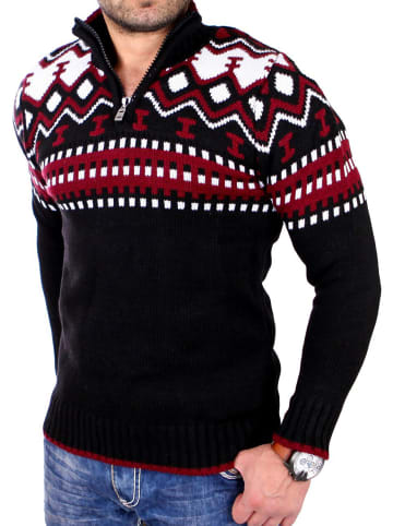RESLAD Strickpullover Troyer Norweger in schwarz-rot