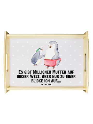 Mr. & Mrs. Panda Serviertablett Pinguin mit Kind mit Spruch in Grau Pastell