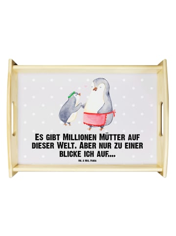 Mr. & Mrs. Panda Sofa Tablett Pinguin mit Kind mit Spruch in Grau Pastell